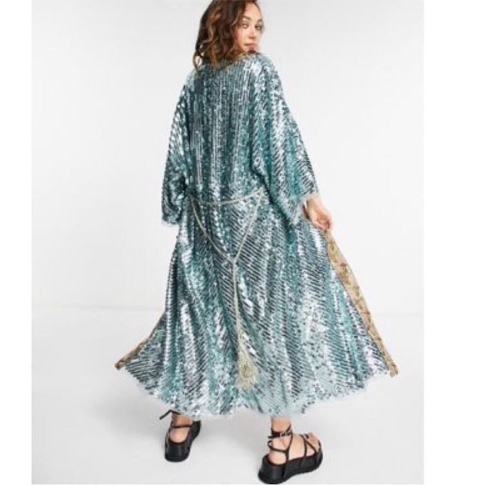 NWOT! Free people light is coming sequin duster long  maxi cardigan jacket large - Picture 9 of 13